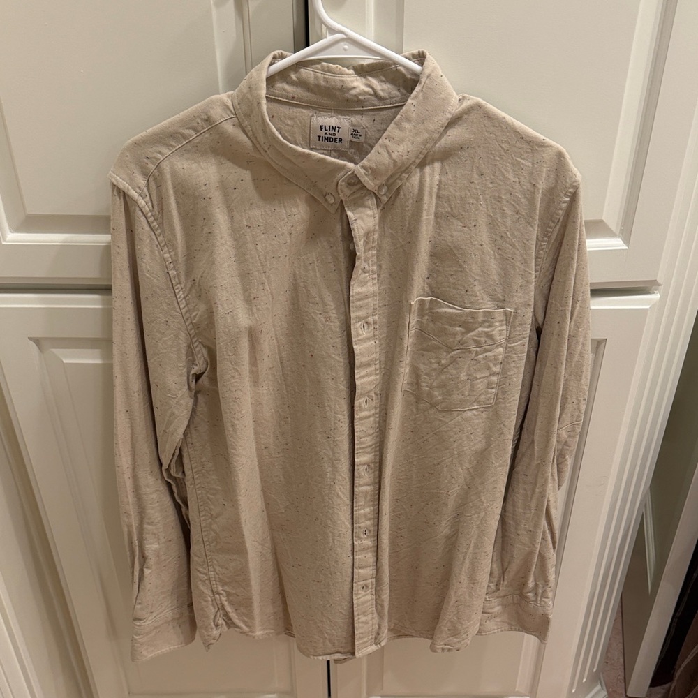 Beige Button-Up Shirt - Classic Long Sleeve